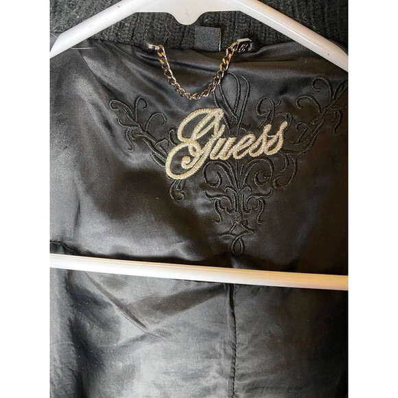 Guess Women's Sz L Black Puffer Jacket Faux Fur Hood Lined Coat - Picture 9 of 13